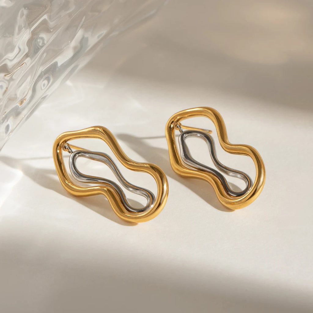 18K Edelstahl stilvolle übertriebene geometrische glatte Ohrringe Damen trendiger Charme schickes Statement-Schmuck Gala-Geschenk