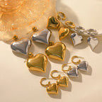 Pendientes de corazón liso de amor de acero inoxidable chapados en oro de 18K Serie hipoalergénica resistente al deslustre y al agua Joyería gruesa para mujer