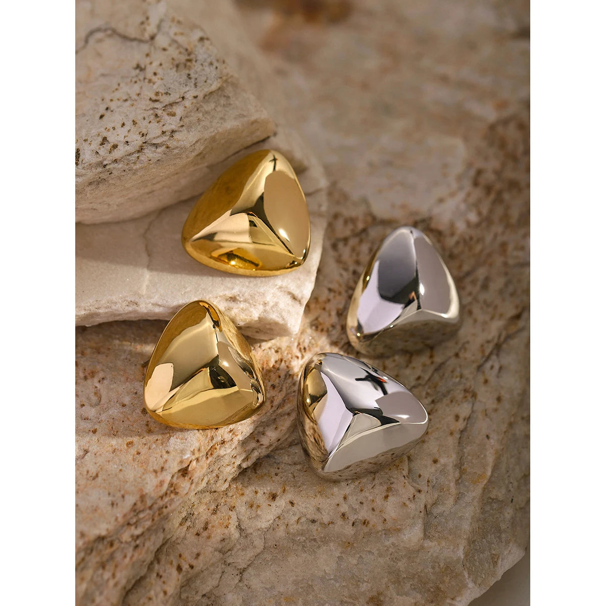 Udsøgte 18K rustfrit stål geometriske tredimensionelle trekantøreringe Vandtætte kvinder højkvalitets бижутерия Festgave