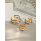 Retro 18k Gold Plated Stainless Steel Color-matching Double Layer Opening Ring Ear-clip Set for Women Charm Stylish Jewelry