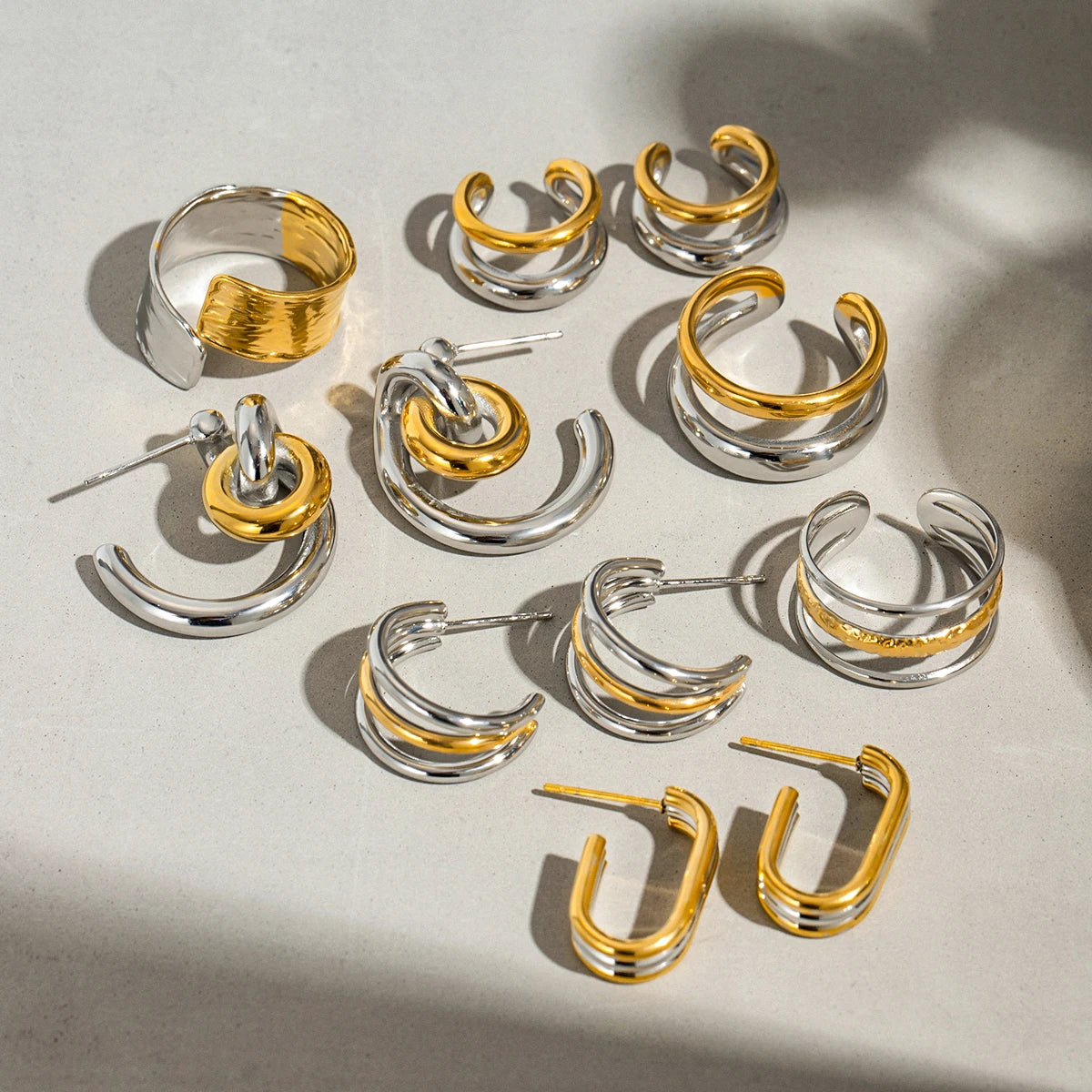 Vintage Stainless Steel 18k Gold Plated Geometric Color Matching Stud Earrings Set Women Temperament Fashion Charm Jewelry Party