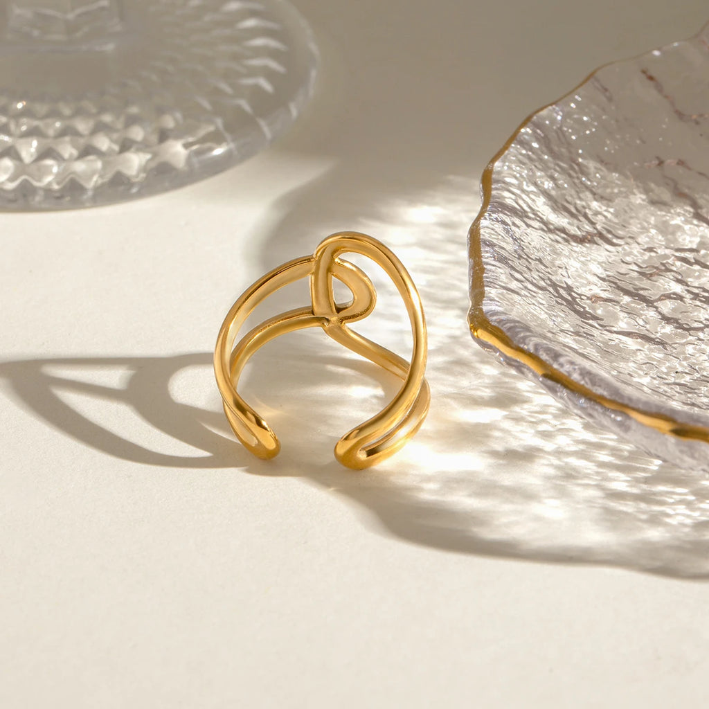 Smooth Irregular Winding Opening Ring Stainless Steel Metal 18K Gold PVD Plated Women Prevent Allergy Attractive Jewelry