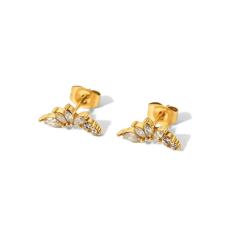 18 K Plated Stainless Steel Flower Earrings Inlay Zircon Metal Golden Charm Summer Jewelry Waterproof Accessories Bijoux Femme - Grand Goldman
