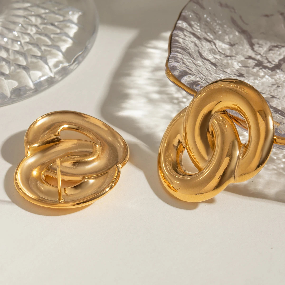 18K Gold Plated Stainless Steel Geometric Smooth Figure Oval Cross Earrings Women Charms Metal Texture Waterproof Jewelry