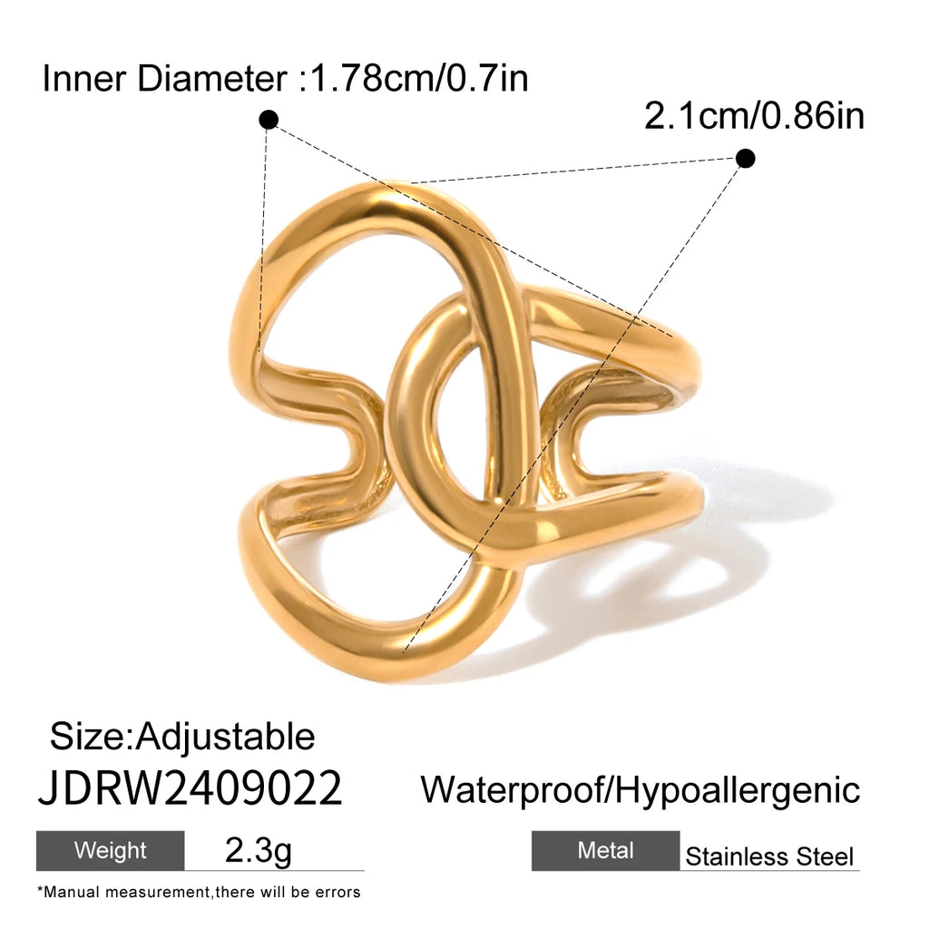 Smooth Irregular Winding Opening Ring Stainless Steel Metal 18K Gold PVD Plated Women Prevent Allergy Attractive Jewelry