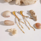 Imitation Pearl 18k Gold Plated Stainless Steel Elegant Smooth Heart-shaped Tassel Earring Women Prevent Allergy Gala Gift