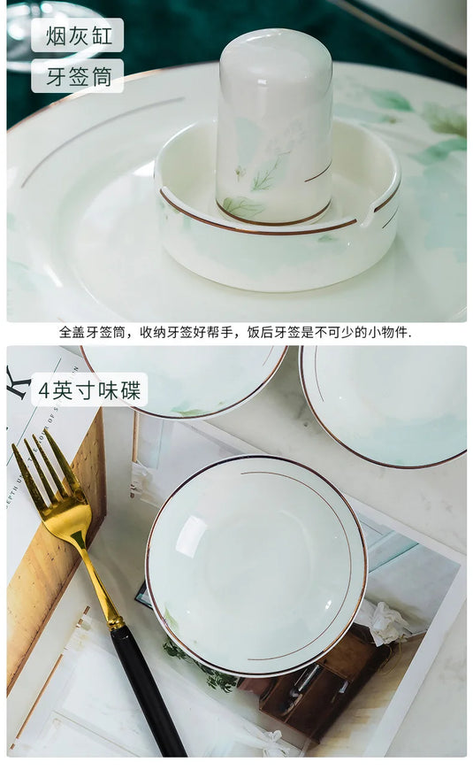 Jingdezhen Bone Porcelain Bowl and Plate Set, Ceramic Tableware Bowl and Chopstick Set