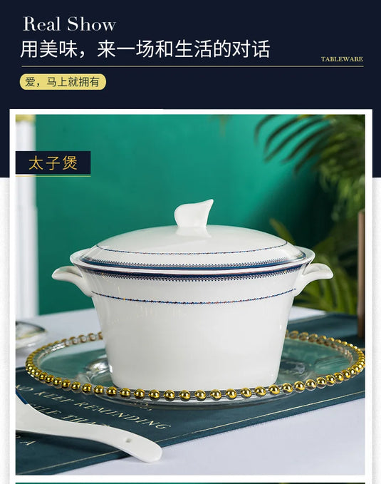 Jingdezhen husholdningsredskaber af benporcelæn i europæisk stil, keramisk service, minimalistisk sæt fade og tallerkener