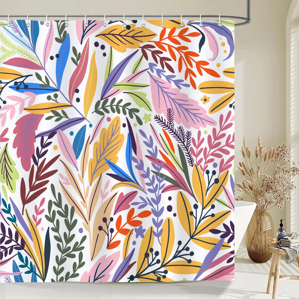 Nordic Shower Curtain Flower Plant Pattern Bathroom Curtains Bath Screen Waterproof for Home Bathroom Decor Print Shower Curtain