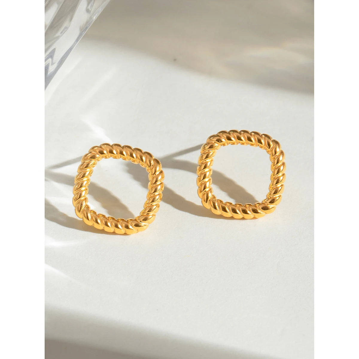 Trendy 18k Stainless Steel Vintage Square White Zircon Hollow Earrings Women Statement Charm Texture Rust Proof Trendy Jewelry