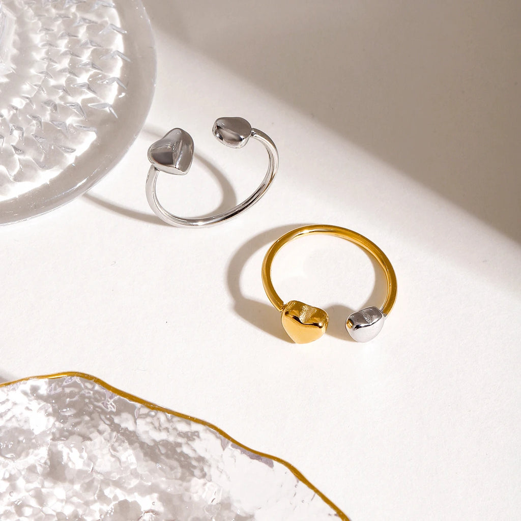 Minimalistischer 18k vergoldeter Edelstahlring in Herzform mit verstellbarer Öffnung, Damen, anti-allergischer Charmschmuck