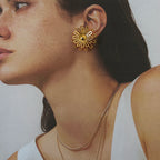 Anti Allergic 18K Gold Plated Hollow-out Overlapping Small Daisy Earrings Stainless Steel Delicate Free Temperament Jewelry