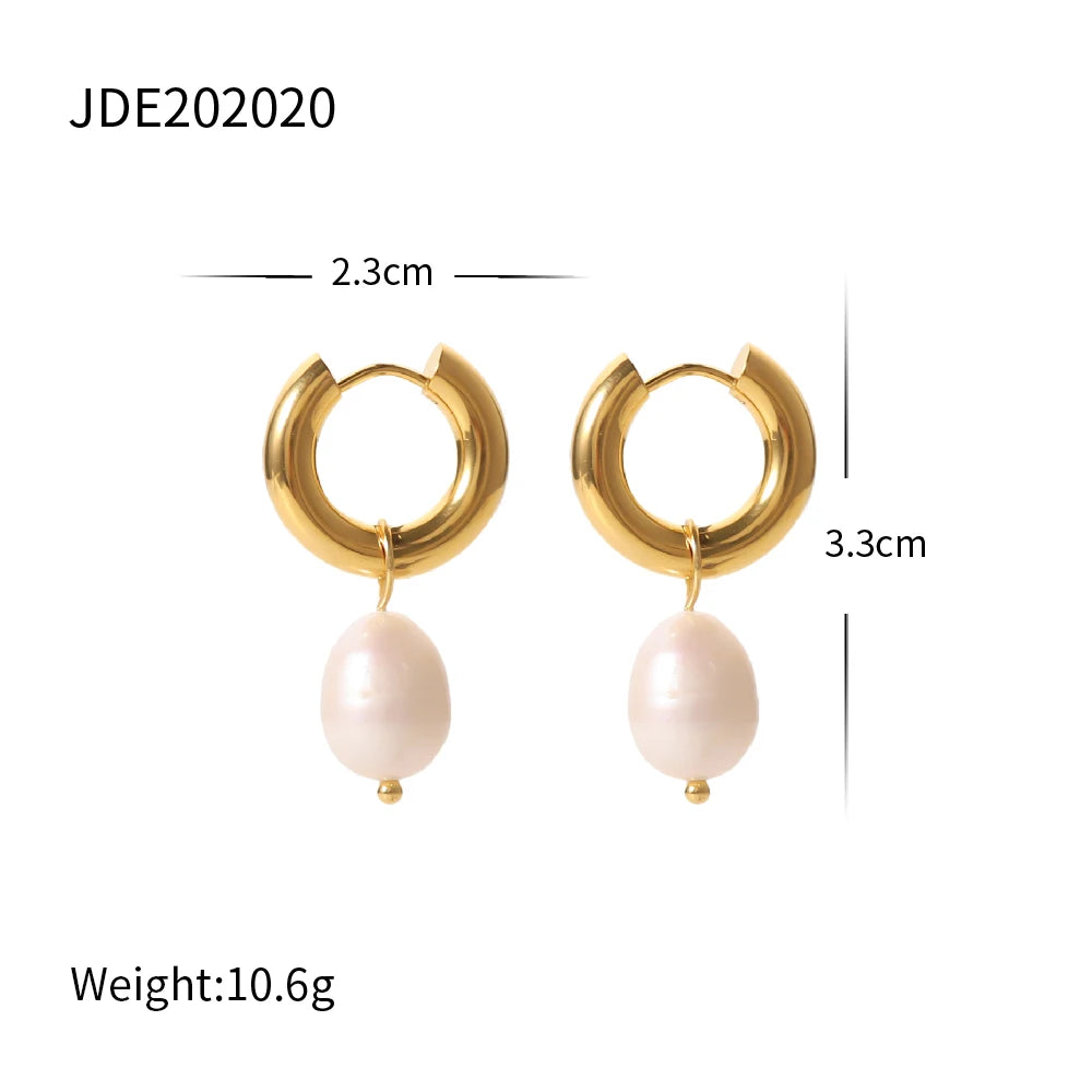 Pendientes de perla con colgante de temperamento de acero inoxidable de moda chapado en oro de 18K, joyería para mujer sin deslustre, declaración