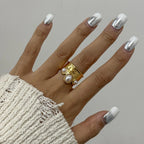 Hamerslagpatroon Schelp Kraal Kroon Open Ring Roestvrij Staal Metaal 18K Goud PVD Geplateerd Voorkomt Allergie Aantrekkelijk Sieraad