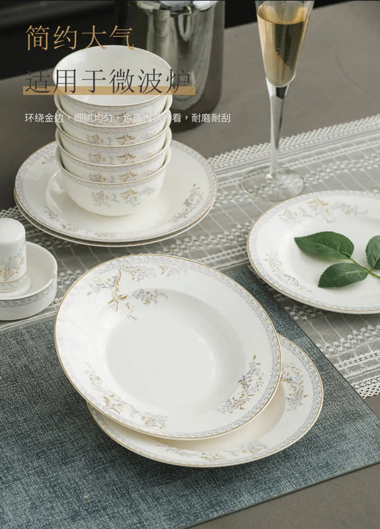 Jingdezhen porcelain tableware set household high-grade bone china ceramic dishes and bowls set