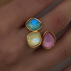 Hot Style 2024 rustfrit stål geometriske flerfarvede zirkonøreringe åbne ringsæt 18K guld vandtæt belagte alsidige smykker