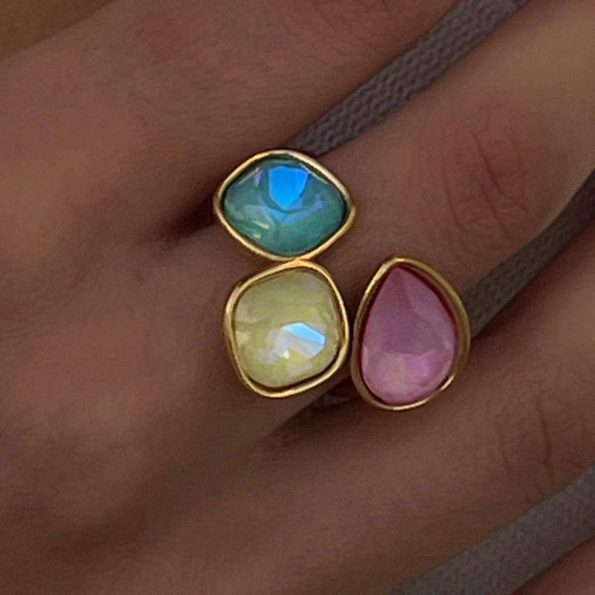 Hot Style 2024 rustfrit stål geometriske flerfarvede zirkonøreringe åbne ringsæt 18K guld vandtæt belagte alsidige smykker