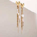 Imitation Pearl 18k Gold Plated Stainless Steel Elegant Smooth Heart-shaped Tassel Earring Women Prevent Allergy Gala Gift