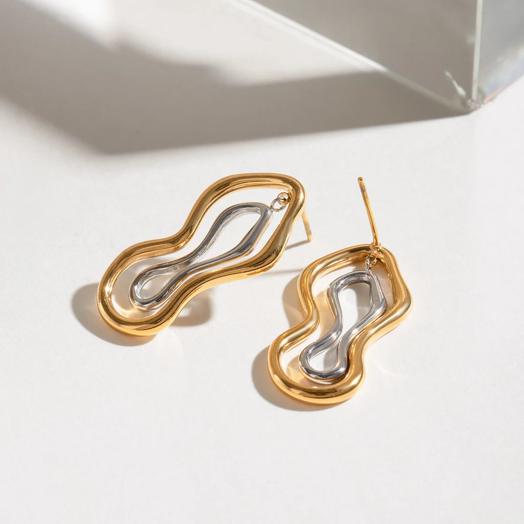 18K Edelstahl stilvolle übertriebene geometrische glatte Ohrringe Damen trendiger Charme schickes Statement-Schmuck Gala-Geschenk