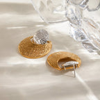 Creative 18k Gold Plated Stainless Steel Color Matching Retro Oval Earrings Women Temperament Rust Proof Stylish Jewelry
