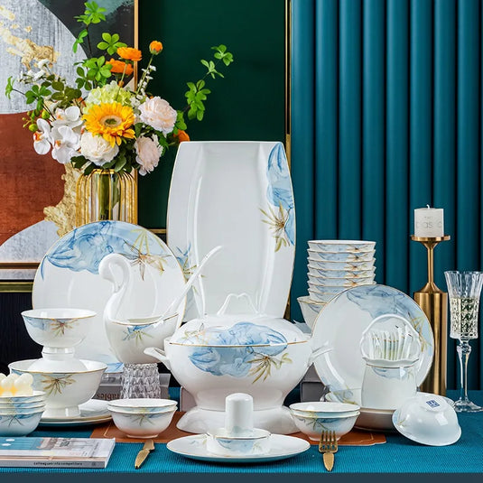 Ensemble bol et baguettes Jingdezhen, nouvel ensemble de vaisselle et assiette en céramique chinoise de luxe légère