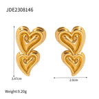 Double Heart Shaped Stainless Steel 18K Gold Plated Liquid Hammer Grain Half-3D Earrings Light Luxury Tarnish-proof Jewelry - Grand Goldman