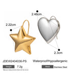 Creative Stainless Steel Gold Silver Matching Love Heart Five-pointed Star Earring Women Charm 18K PVD Plated Waterproof Jewelry