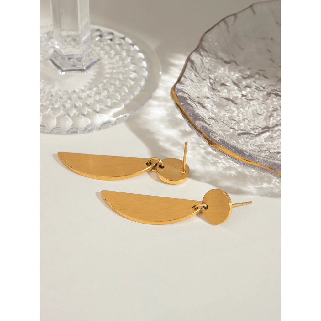 18K forgyldt anti-allergisk rustfrit stål Halvmåne øreringe med børstet effekt Charm dagligt udsøgte smykker Bijoux Femme
