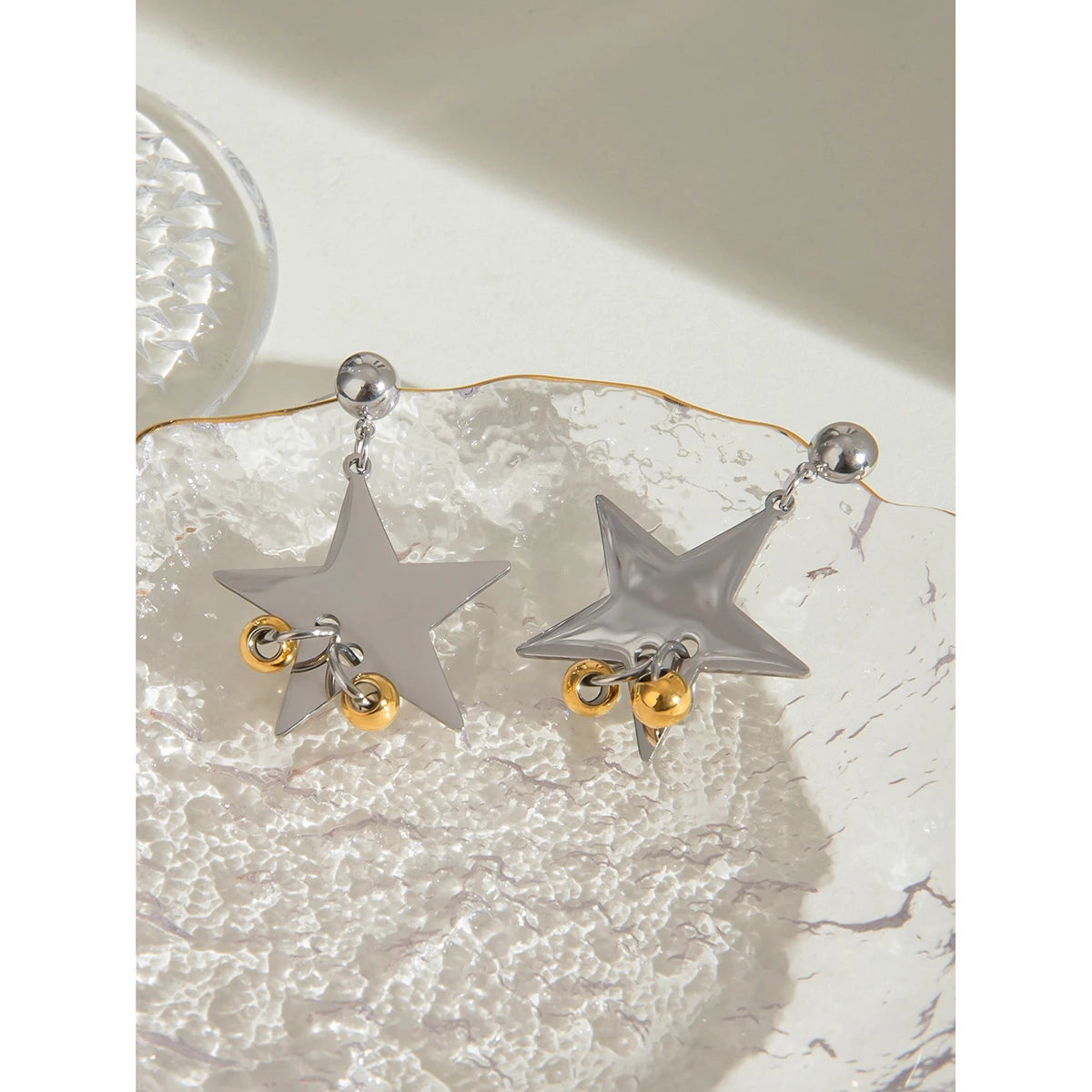 18K Gold Plated Stainless Steel Vintage Smooth Pentagonal Star Hanging Steel Circle Earrings Women Charms Metal Daily Jewelry