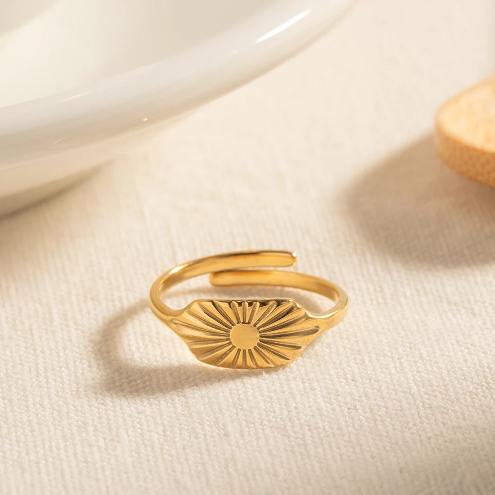 Vintage Creative Square Sign Design Flower Open Ring For Women  Ladies Stainless Steel Adjustable Waterproof Jewelry Gift - Grand Goldman