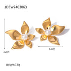 Light Luxury 18K Plated Stainless Steel Golden Flower Leaf Design Earrings Ring Set Women Vintage Fashion Personality Jewelry