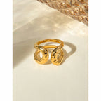 18k guldbelagt stilfuldt unikt enkelt dobbeltlags hammerkorn åben ring rustfrit stål anti-allergene smykker til kvinder