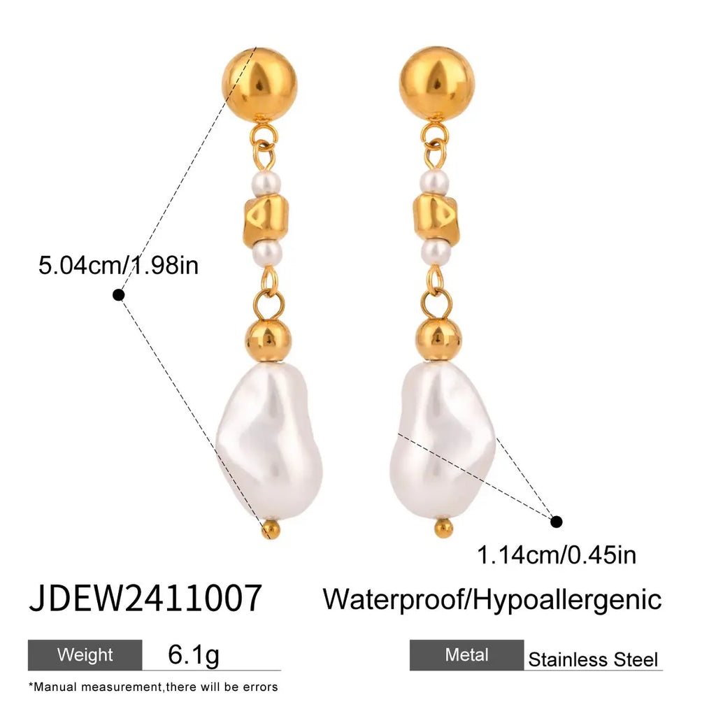 Geometrische 18k vergoldete Edelstahl-Ohrringe mit eleganten Imitationsperlen für Frauen, allergiepräventiver Schmuck, Gala-Geschenk