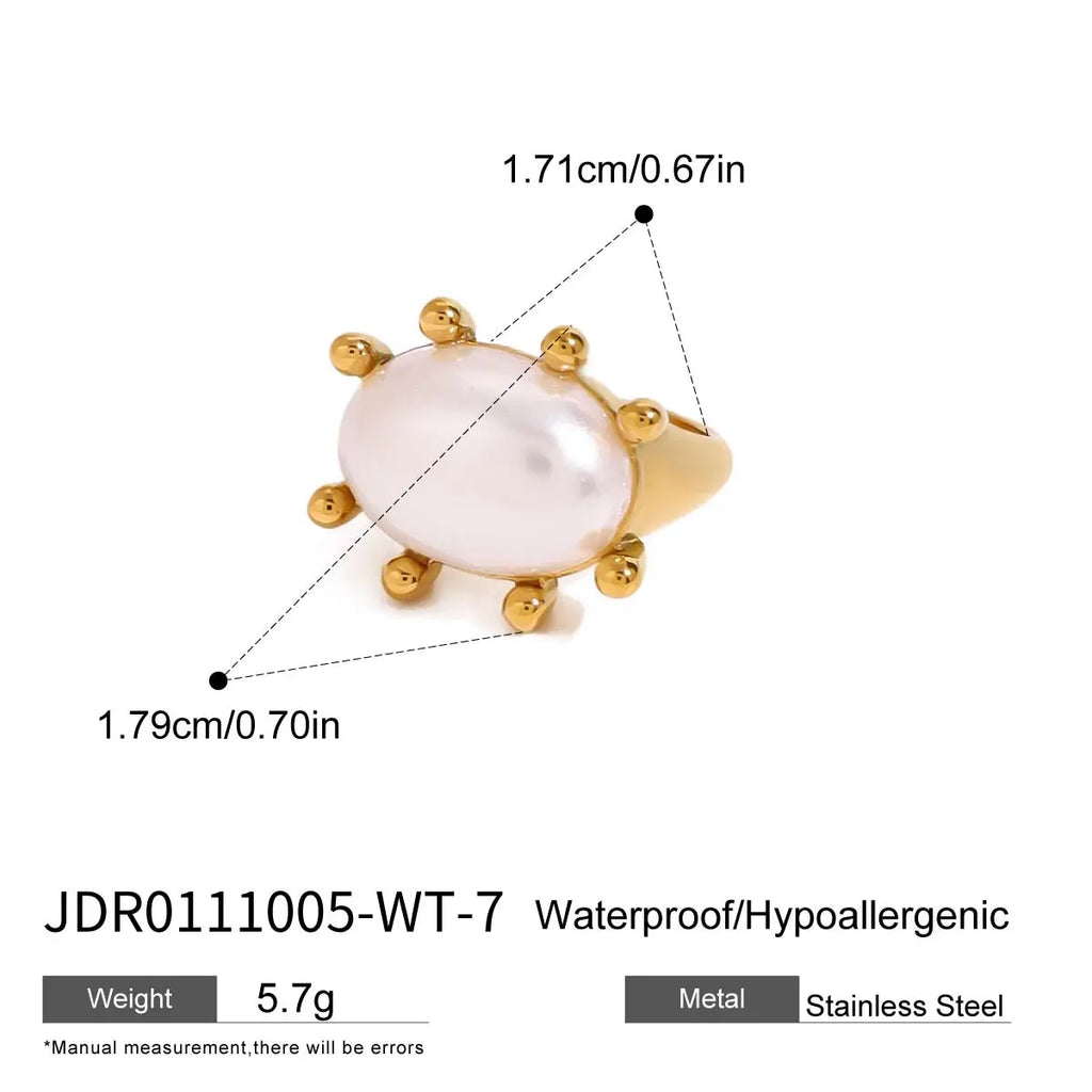 Exquisite 18k Gold Plated Stainless Steel Vintage Exaggerated Inlaid Green Agate Ring Size 7 Women Trendy Charm Chic Jewelry