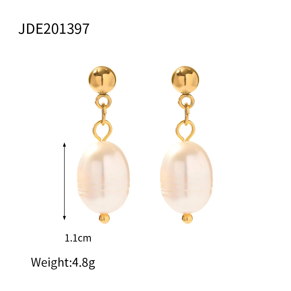 Pendientes de perla con colgante de temperamento de acero inoxidable de moda chapado en oro de 18K, joyería para mujer sin deslustre, declaración