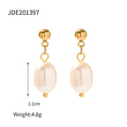 Pendientes de perla con colgante de temperamento de acero inoxidable de moda chapado en oro de 18K, joyería para mujer sin deslustre, declaración