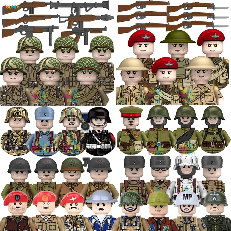 Kids Toys WW2 Building Blocks 4pcs/set US UK Soviet Soldiers Mini Action Figures Educational Toys For Kids Boys Christmas Gifts