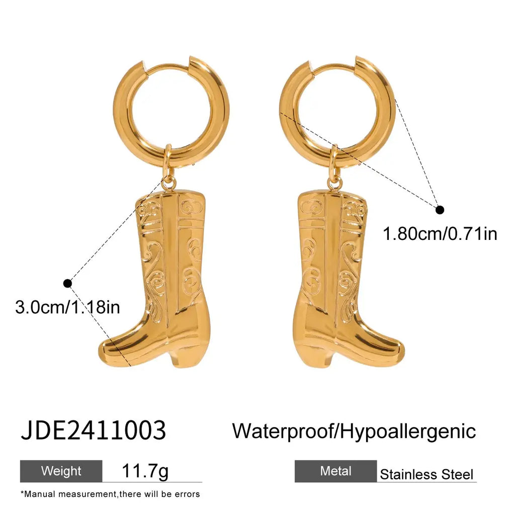Minimalist 18k Gold Plated Stainless Steel Boot Patterned Pendants Hoop Earrings Women Anti Allergic Rust Jewelry