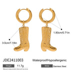 Minimalist 18k Gold Plated Stainless Steel Boot Patterned Pendants Hoop Earrings Women Anti Allergic Rust Jewelry