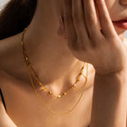 Collar de Doble Capa de Amor de Acero Inoxidable Impermeable Chapado en Oro PVD de 18K Accesorios de Moda para Mujer Joyería Regalo
