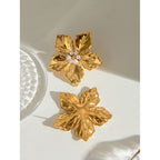 Trendy 18k Stainless Steel Vintage Imitation Shell Bead Flower Texture Earrings Women Statement Texture Rust Proof Jewelry