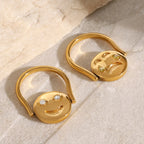 Anillo minimalista reversible redondo con cara sonriente, ligero, acogedor, de acero inoxidable 18k, tamaño 7 para mujer, joyería atractiva e impermeable