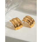 Orecchini alla moda semplici lucidi concavi e convessi in metallo intrecciato in acciaio inossidabile placcati oro 18K gioielli charm quotidiani da donna