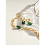 Malachit Anhänger Ohrringe Armband Edelstahl Metall 18K Gold PVD-beschichtet Damen Allergievorbeugend Attraktiver Schmuck