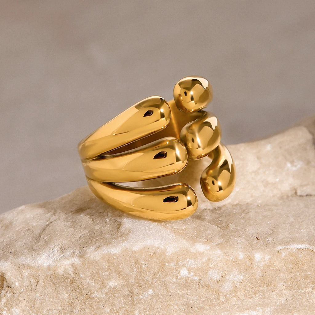 Anti Allergic 18K PVD Gold Plated Rust Proof Stainless Steel Asymmetrical Encircle Claw Open Ring Minimalist Finger Jewelry