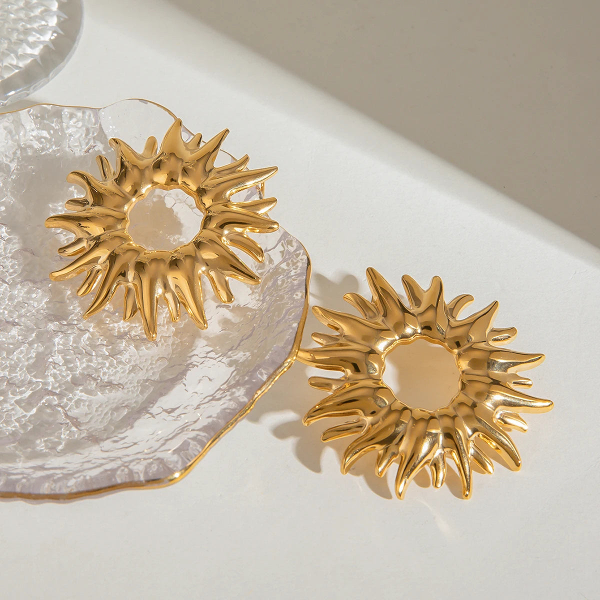 Lette luksus 18k forgyldte solsikke øreringe med hule blomster i rustfrit stål, kvinder, rustfri udsøgte smykker Bijoux