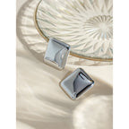 18K Square Smooth Stud Earrings for Women Stainless Steel Metal Texture Steel Color Waterproof Charm Sweet Jewelry Gift New