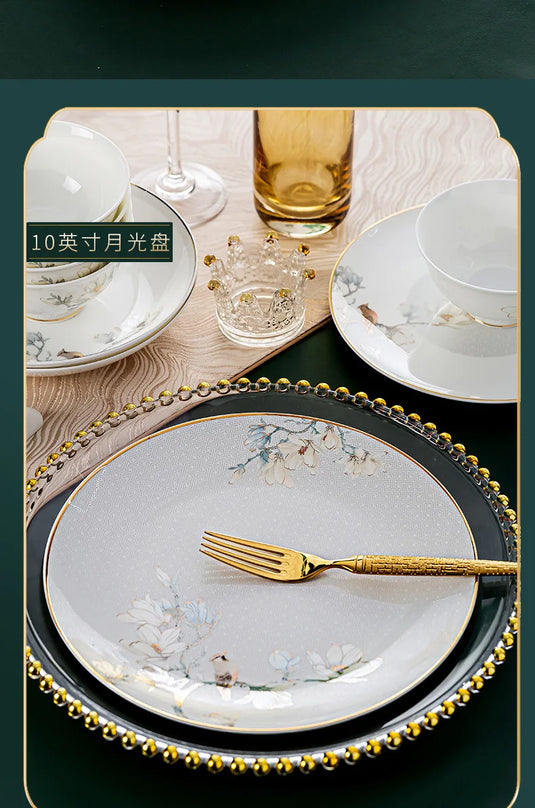 Jingdezhen Chinese style household ceramic bowls, plates, sets, boxes, bone china tableware, bowls, chopsticks, sets, porcelain