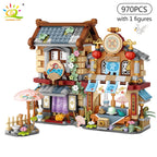 HUIQIBAO City Mini Chinese Street View Grocery Store Meat Shop Building Blocks Japanese Food  Ice Shop Figures Bricks Toys Child