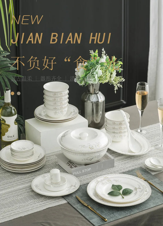 Jingdezhen porcelain tableware set household high-grade bone china ceramic dishes and bowls set